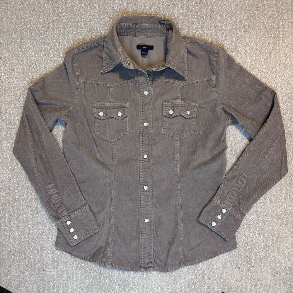 Vintage 2002 GAP Womens M Corduroy Pearl Snap Shirt Western Y2K Cowgirl Country